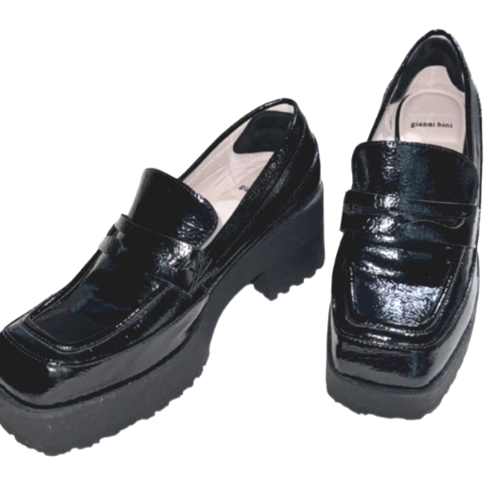 Gianni Bini Shiny Black Platform Loafers